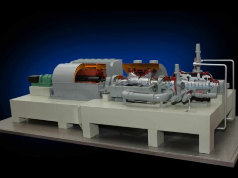 Cutaway engineering model showing internal machinery components